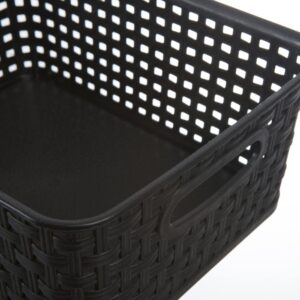 ZHENFAN Black Plastic Woven Storage Baskets, 6-Pack Weave Basket Organizer for Kitchen Office Bathroom