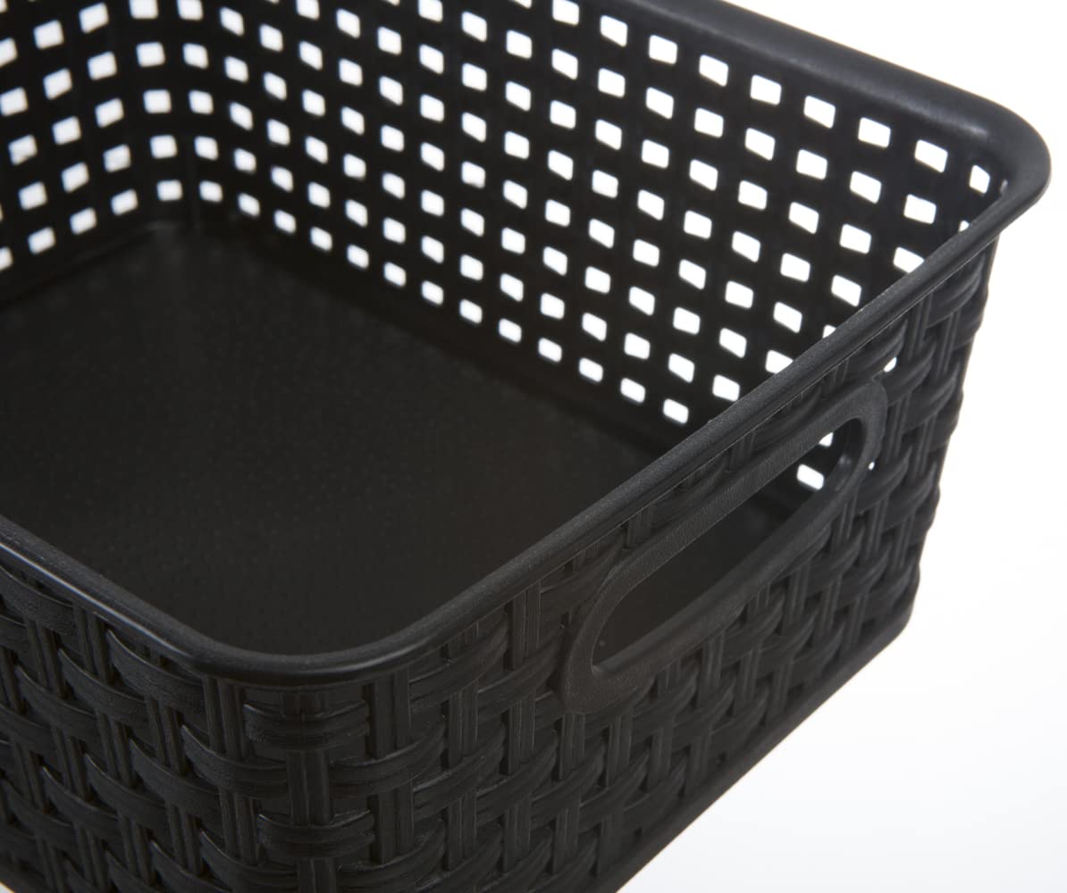 ZHENFAN Black Plastic Woven Storage Baskets, 6-Pack Weave Basket Organizer for Kitchen Office Bathroom