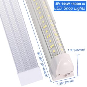 8Ft Led Shop Lights,8 Feet 8' V Shape Integrated LED Tube Light,144W 18000lm Fluorescent Clear Cover Linkable Surface Mount Lamp,Replace T8 T10 T12 Fluorescent Light Cooler Door Freezer Fixture