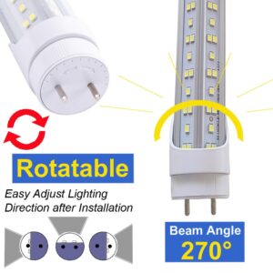 CAIKAG T8 LED Bulbs 4 Foot, T12 LED Replacement 4FT 72W Fluorescent Tube Lights,7200lm 6500K Cool White,2 Bi-Pin G13 Base Type B Tube Lights, Ballast Bypass, Double Ended Power, NO RF FM Driver