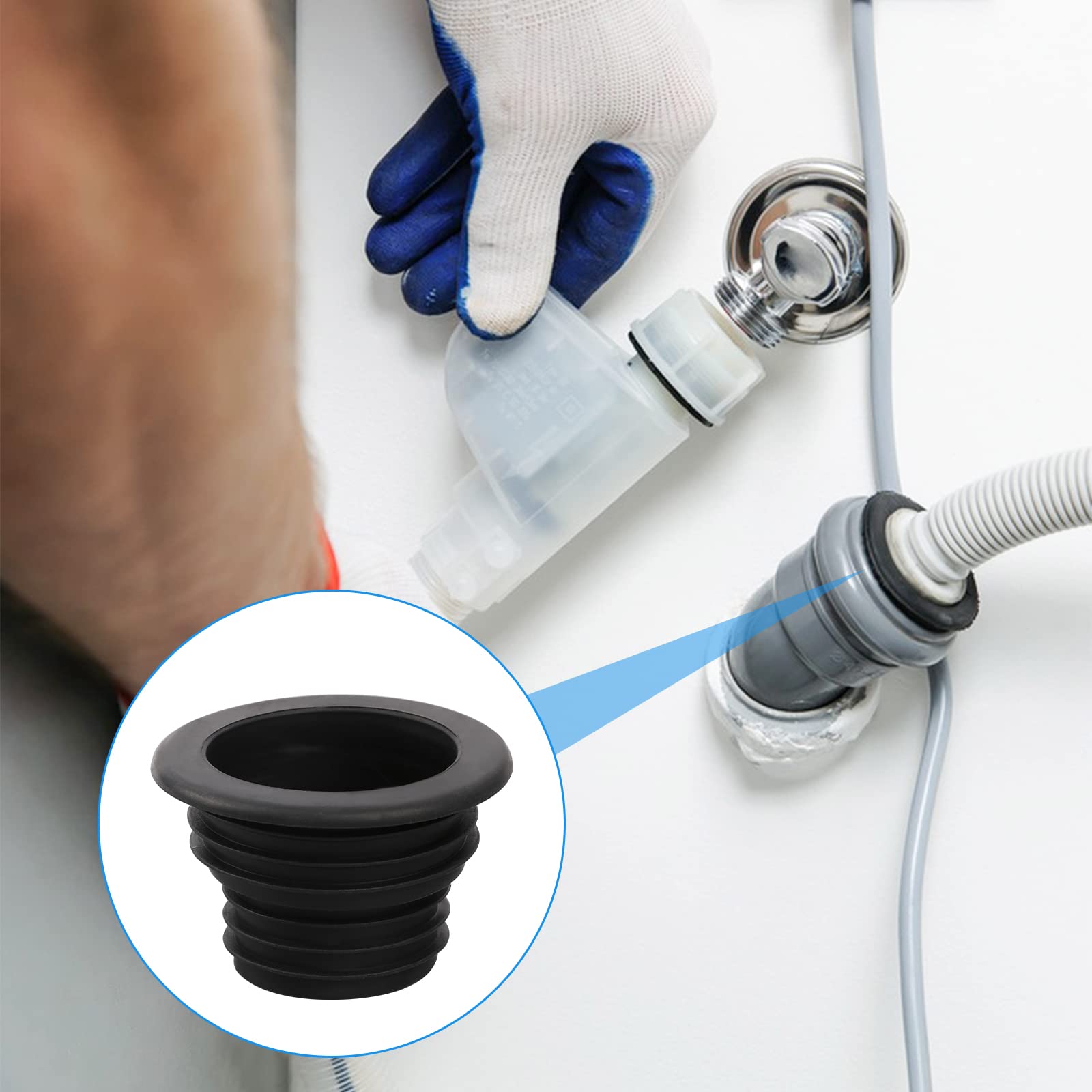 3Pcs Drain Pipe Hose Silicone Plug Sewer Seal Ring for Washing Universal Fit Drain Hose Machine Laundry Room Bathroom Bathtub Kitchen Cleaning Tools(Black White Blue)