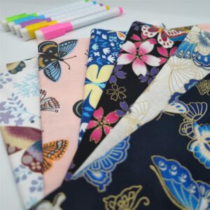 Butterfly Fabric,6 PCS Butterflies Floral Fat Quarters Fabric Bundles,20 x 16 Inches/50 x 40 cm Flowers Leaves Cute Sewing Fabric Material Squares for DIY Crafts Projects Party Decoration