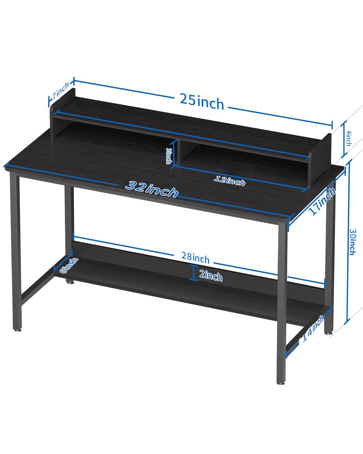 WOODYNLUX Computer Desk with Shelves, 43 Inch Gaming Writing Desk, Study PC Table Workstation with Storage for Home Office, Living Room, Bedroom, Metal Frame, White.