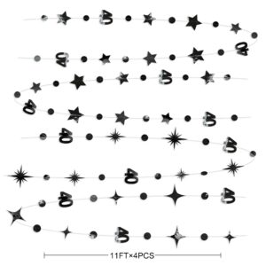 Black 40th Birthday Decorations Number 40 Circle Dot Twinkle Star Garland Metallic Hanging Streamer Bunting Banner Backdrop for Women Mens 40 Year Old Birthday Forty Anniversary Party Supplies