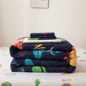 lishjekee Dinosaur Comforter Set Twin for Boys 6Pieces Dinosaur Bed in A Bag for Kids Jungle Dino Bedding Set Navy Blue T-Rex Dinosaur Comforter and Sheets Set Dino Bed Sets Home Decor