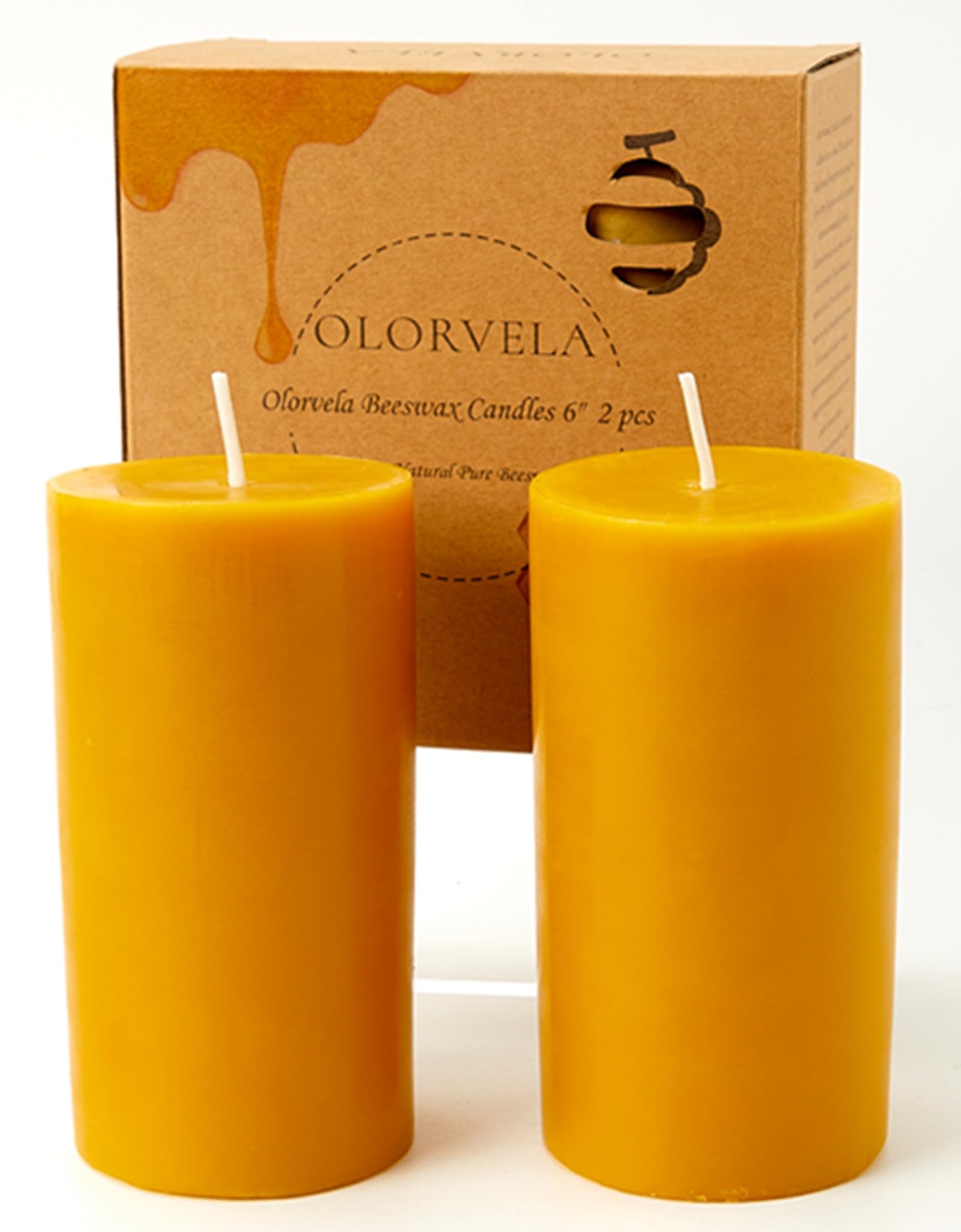 olorvela Beeswax Pillar Candles Set of 2 - Beeswax Candles Clearance Bees Wax Candles for Home Pillar Candles 3x6 inch 100% Pure Wax Candles