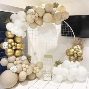 White Sand Gold Balloons Garland Arch Kit Gold White Nude Balloons with Metallic Chrome Gold Latex Balloons for Wedding Baby Bridal Shower Engagement Anniversary Birthday Decorations