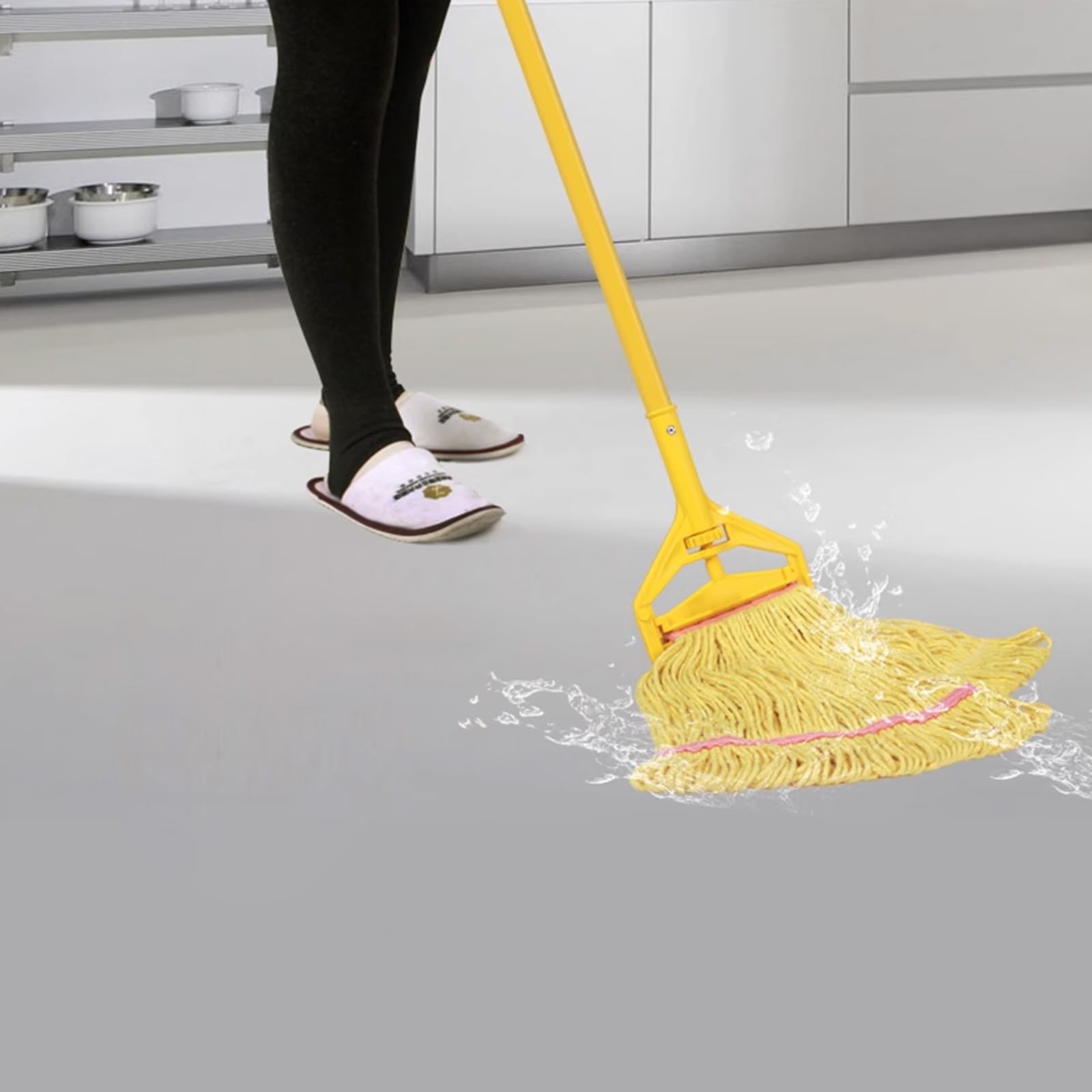 WOPPLXY Looped-End String Wet Cotton Mops, Heavy Duty Industrial Commercial Mop with Extra Mop Head Replacement, 75 Inch Aluminium Alloy Pole, Wet Mop for Floor Cleaning