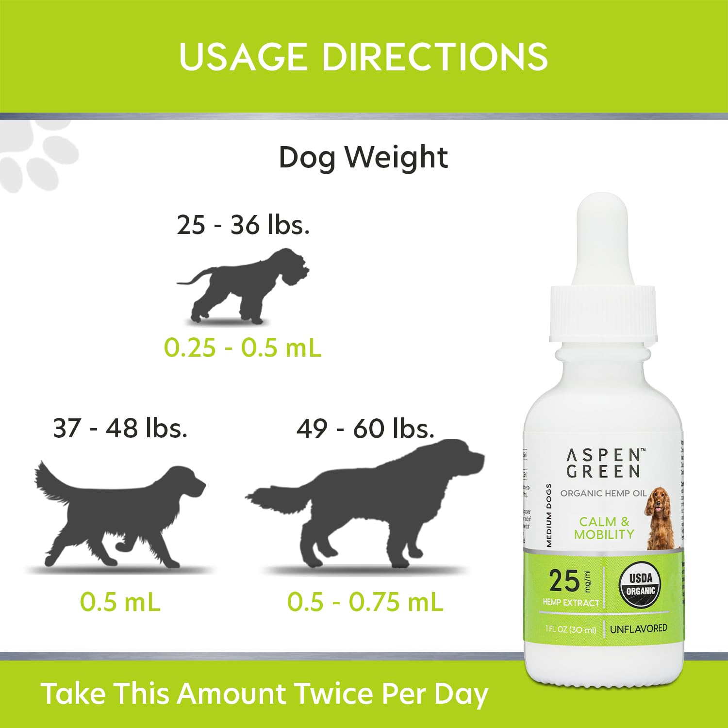 Aspen Green USDA Certified Organic Hemp Oil for Dogs & Cats - Helps with Calming and Mobility - Dog Hemp Oil Drops May Support Occasional Dog & Cat Anxiety Relief (Unflavored, for Medium Pets)