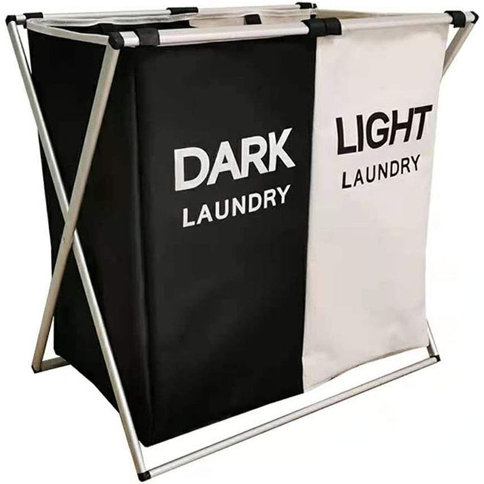 Large Laundry Basket, 2/3 Section Foldable Dirty Clothes Hamper for Laundry, Tall Divided Laundry Sorter with Removable Bag, Modern Collapsible Waterproof Laundry Hamper for Home (Black White)