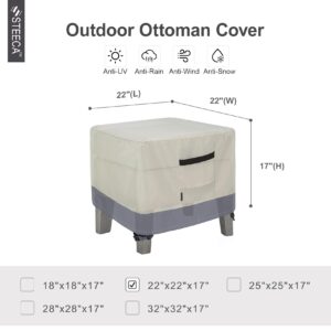 STEECA Patio Ottoman Cover, Waterproof Outdoor Square Furniture Cover for Side & End Table 22L x 22W x 17H inch