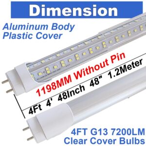 CAIKAG T8 LED Bulbs 4 Foot, T12 LED Replacement 4FT 72W Fluorescent Tube Lights,7200lm 6500K Cool White,2 Bi-Pin G13 Base Type B Tube Lights, Ballast Bypass, Double Ended Power, NO RF FM Driver