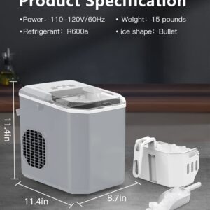 Joy Pebble Ice Makers Countertop, Portable Ice Maker Machine with Ice Scoop and Basket, 25lbs/24Hrs, 6 Mins/9 Pcs Bullet Ice,2 Ice Sizes(S/L), Handheld Ice Maker for Kitchen/Home/Party