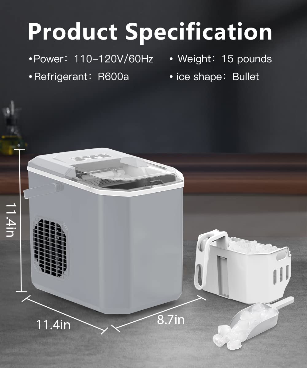 Joy Pebble Ice Makers Countertop, Portable Ice Maker Machine with Ice Scoop and Basket, 25lbs/24Hrs, 6 Mins/9 Pcs Bullet Ice,2 Ice Sizes(S/L), Handheld Ice Maker for Kitchen/Home/Party