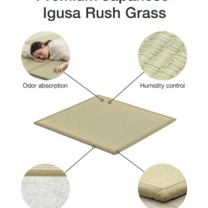 FULI Japanese Square Tatami Rug, Lightweight Igusa Mat (Japanese Rush Grass), Made in Japan (Natural, 4 Pieces)