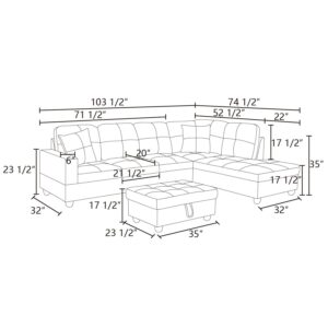 Plithzy Leather Sofa for Living Room,103" Sectional Sofa with Storage Ottoman,L Shape Couch Leather Living Room Furniture (Brown, Left Facing)