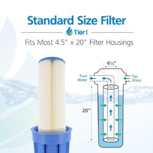 Tier1 20 Micron 10 Inch x 4.5 Inch | 4-Pack Pleated Whole House Sediment Water Filter Replacement Cartridge | Compatible with Pentek ECP20-BB, Hydronix SPC-45-1020, 255491-43, Home Water Filter