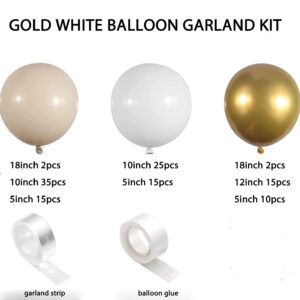 White Sand Gold Balloons Garland Arch Kit Gold White Nude Balloons with Metallic Chrome Gold Latex Balloons for Wedding Baby Bridal Shower Engagement Anniversary Birthday Decorations