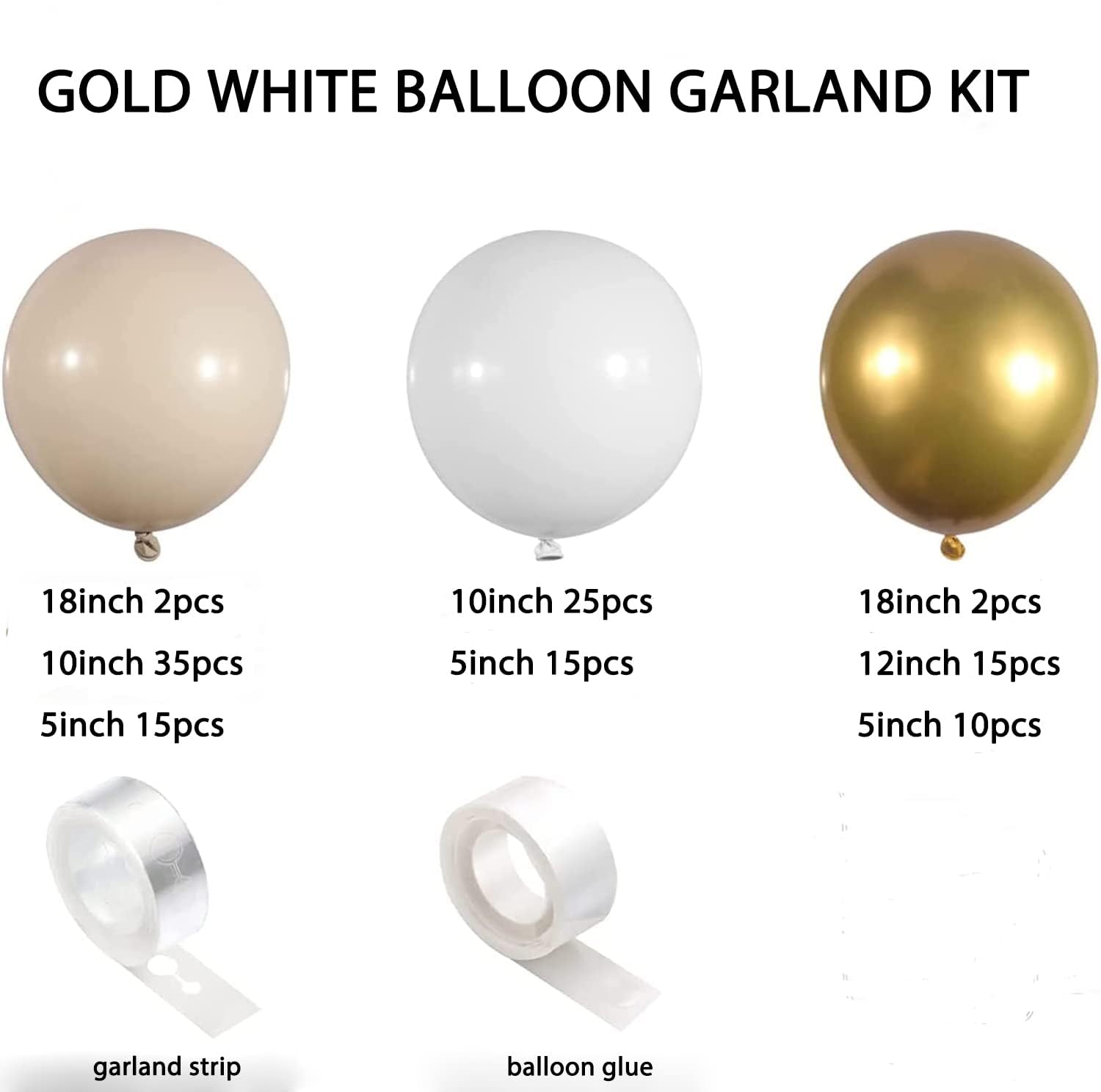 White Sand Gold Balloons Garland Arch Kit Gold White Nude Balloons with Metallic Chrome Gold Latex Balloons for Wedding Baby Bridal Shower Engagement Anniversary Birthday Decorations