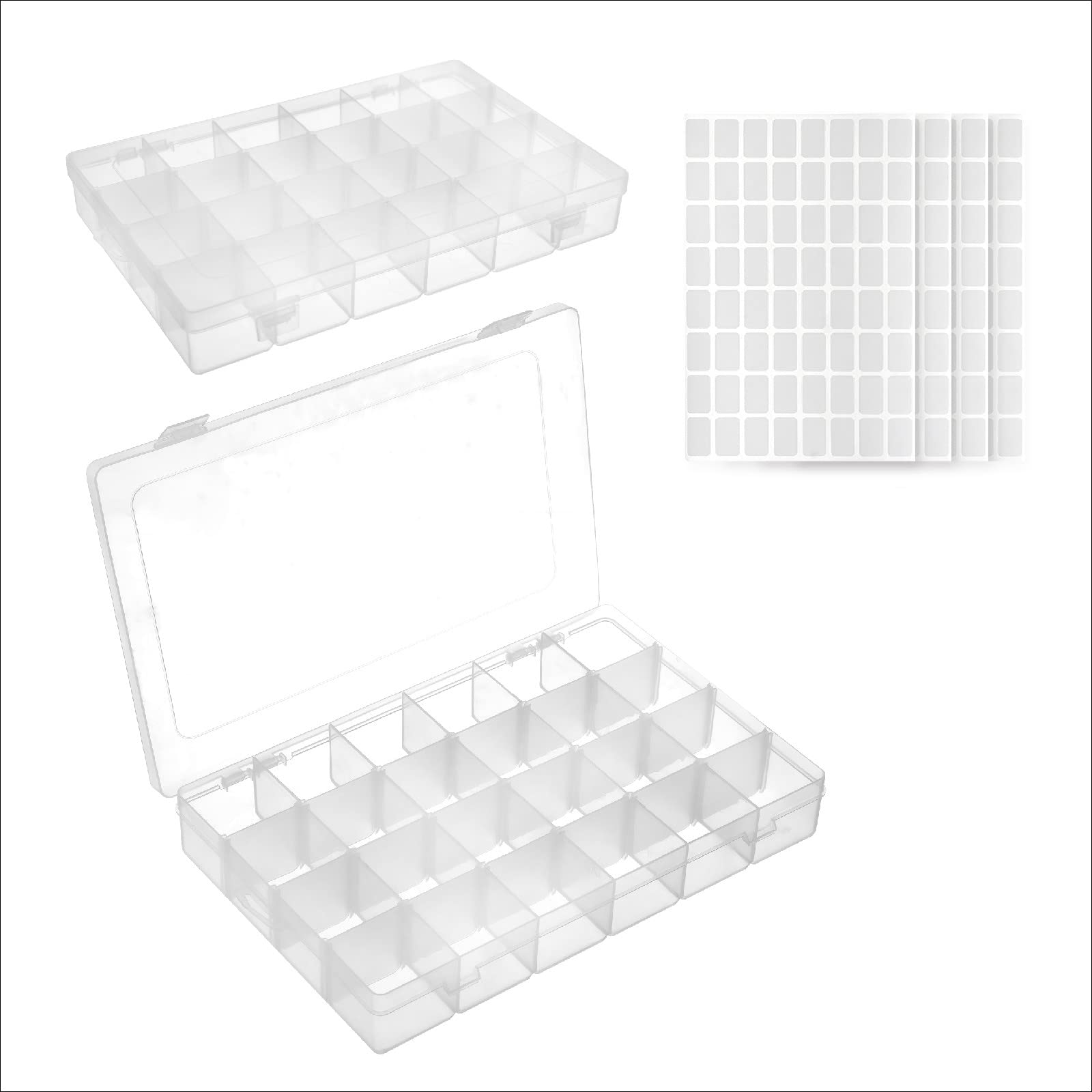 Rumhut 2 Pack Plastic Diamond Painting Storage 24 Grids Adjustable Compartment Small Storage Boxes with 4 PCS Color Chip