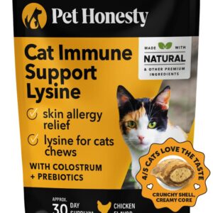 Pet Honesty Cat Immune Support Lysine - Cat Allergy Relief - Sneezing, Runny Nose, Watery Eyes - Cat Supplements & Vitamins with Omega 3s, L-Lysine, Antioxidants, Colostrum - Chicken (30 Day Supply)