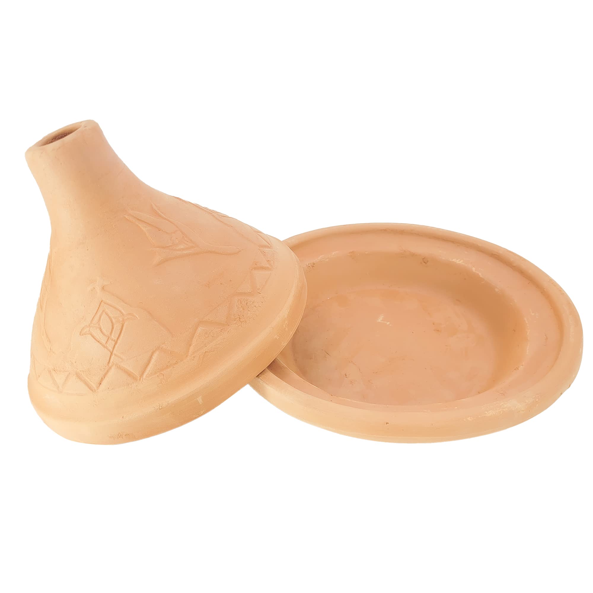 Handcrafted Unglazed Clay Tajine Casserole with Cone-shaped Lid | Floral Patterned Tagin Dish Cooking Pot | Traditional Moroccan Handmade Terracotta Cookware, Natural Tagine Le Creuset | 9.5" x 7.7"