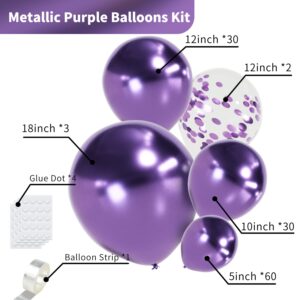 Purple Metallic Balloons Garland Kit 130 Pcs Chrome Balloons Different Sizes 18/12/10/5 Inch Confetti Balloons for Birthday Graduation Valentines’ Day Christmas Mermaid Party Decorations