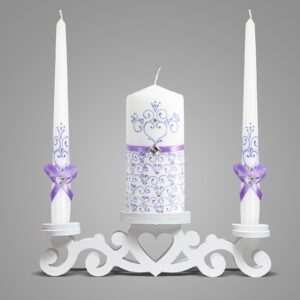 Wedding Candles for Ceremony Set Violet - Unity Candles Set of 3 Ceremonial Candles - 6" Pillar & 2 10" Tapers Wedding Candles velas matrimoniales