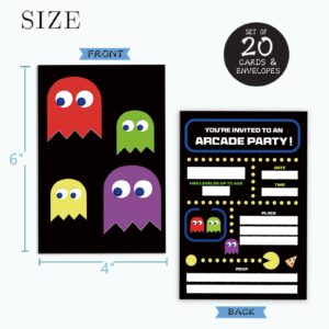 QOFO Arcade Game Party Invite Cards-Set of 20 With Envelopes,Game Themed Birthday Party,Birthdays Party Decorations And Supplies-YQC07