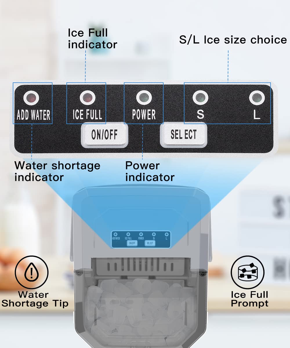Joy Pebble Ice Makers Countertop, Portable Ice Maker Machine with Ice Scoop and Basket, 25lbs/24Hrs, 6 Mins/9 Pcs Bullet Ice,2 Ice Sizes(S/L), Handheld Ice Maker for Kitchen/Home/Party