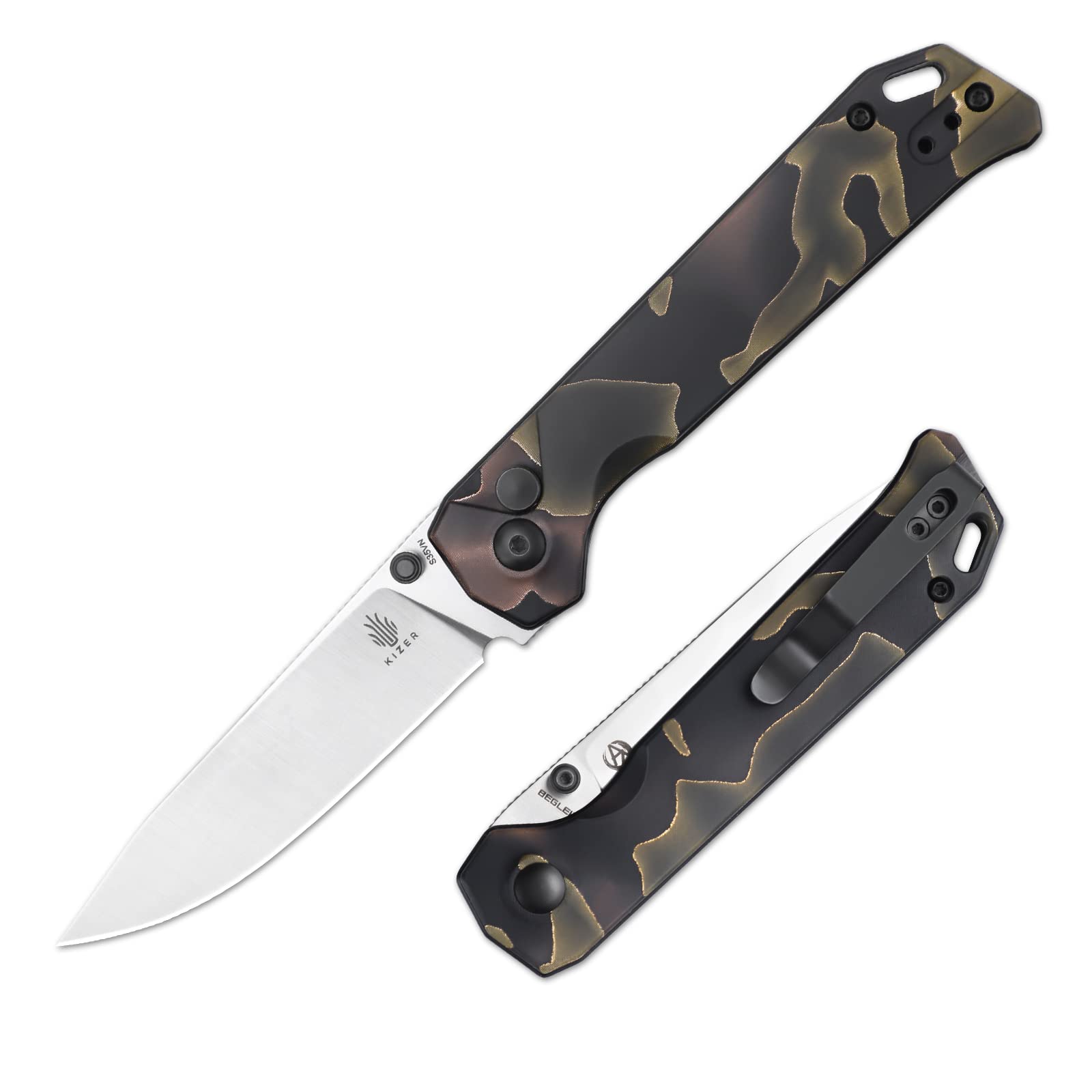 Kizer Begleiter 2 Pocket Knife 3.39 Inches S35VN Steel Blade Folding EDC Knife Raffir Handle Ki4458.2BA1