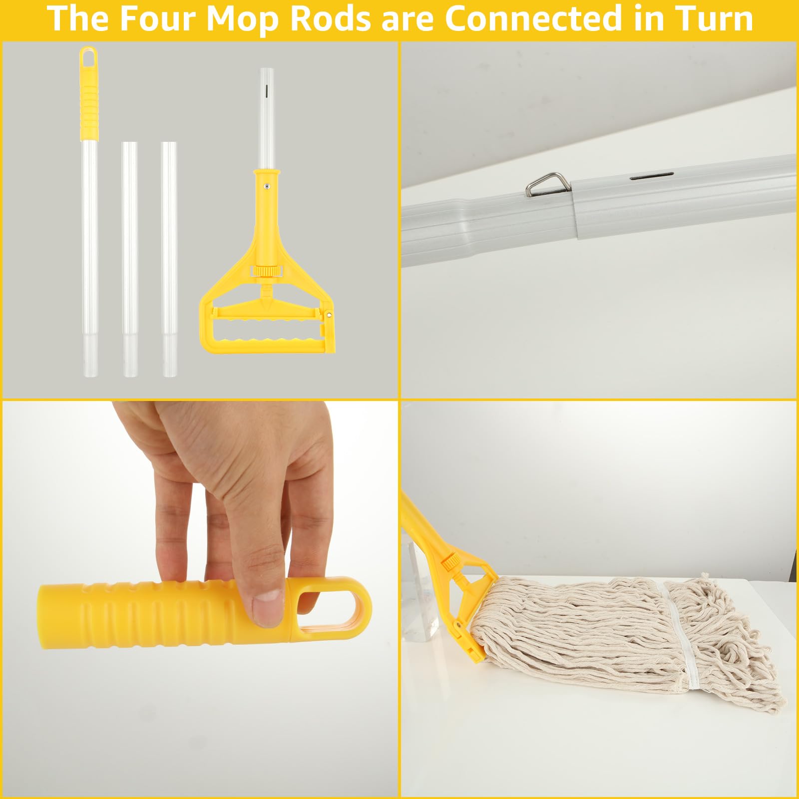 WOPPLXY Looped-End String Wet Cotton Mops, Heavy Duty Industrial Commercial Mop with Extra Mop Head Replacement, 75 Inch Aluminium Alloy Pole, Wet Mop for Floor Cleaning