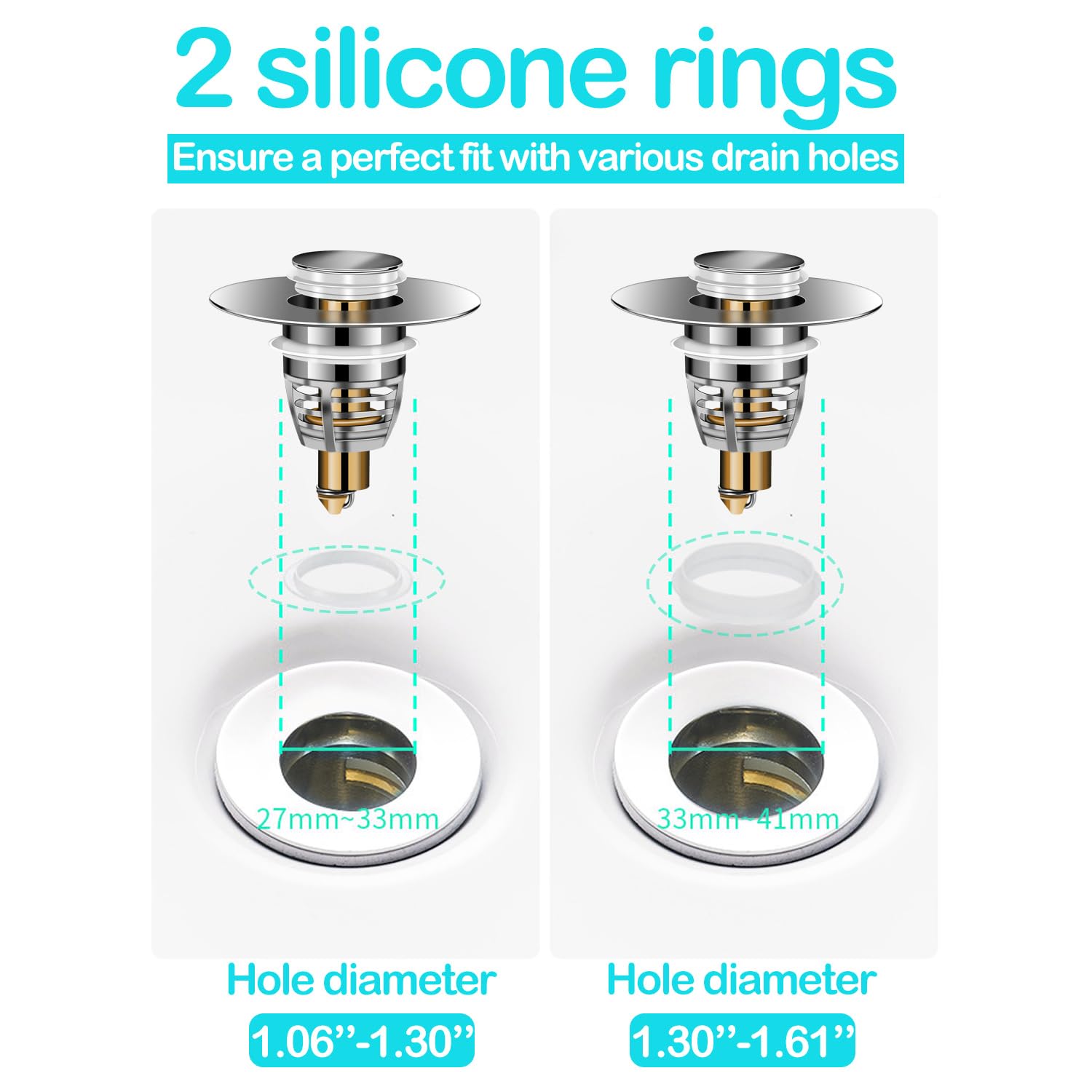 3 Pack Metal Universal Bathroom Sink Stopper,Basin Pop Up Bathroom Drain Stopper Wash Basin Bounce Drain Filter,for 1.06"~1.61", Bathroom Sink Stopper Replacement,Kitchen Drain Plug Strainer Cover