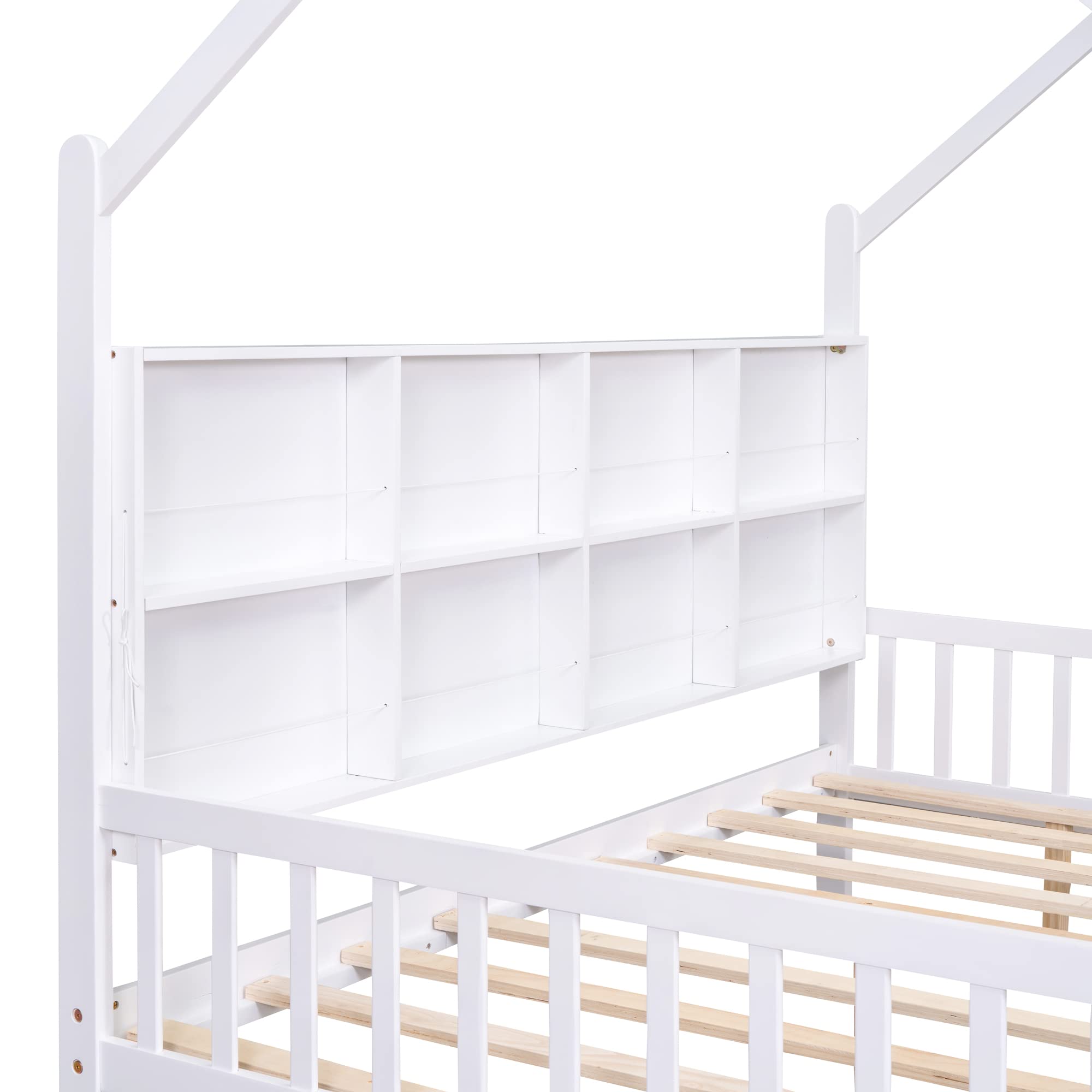 Harper & Bright Designs Full Size House Bed with Drawers, Wood Full House Bed Frame with Shelf Compartment, Full Storage Bed for Kids with Roof for Girls, Boys,No Box Spring Needed, White