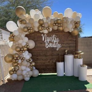 White Sand Gold Balloons Garland Arch Kit Gold White Nude Balloons with Metallic Chrome Gold Latex Balloons for Wedding Baby Bridal Shower Engagement Anniversary Birthday Decorations