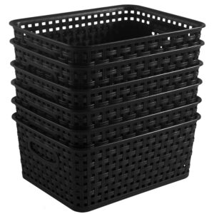 ZHENFAN Black Plastic Woven Storage Baskets, 6-Pack Weave Basket Organizer for Kitchen Office Bathroom