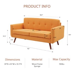 DIFY 65" W Linen loveseat Sofa, Easy to Assemble, Modern Furniture with Thickened Cushion, Perfect Couch for Living Room, Office, Bedroom (Orange)