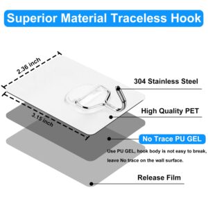 Adhesive Hooks Wall Hooks Strong Adhesive Hooks 13lbs Seamless Clear Transparent Hooks for Towel Loofah Bathrobe Coats Ceiling Hanger, Clearly Waterproof Hooks, 10 Pack. (2.36 * 3.15inch)