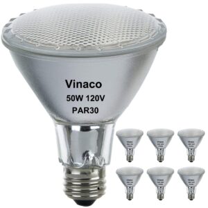 vinaco par30 flood light 50w, 6 pack high brightness 650lm par30 halogen long neck dimmable,par30l flood 50 watt 3000k warm white, long lasting par30 50w 120v flood long neck with e26 base