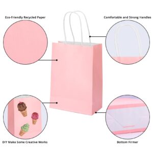 100 Pack 5.9x3.15x8.26 inch Small Pink Gift Bags, Kraft Bags with Handles Bulk for Birthday Party Favors,Gift Paper Bags,Retail Shopping Business Goody Craft Gift Bags