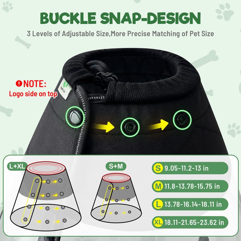 Dog Cone, 3 Levels Size Adjustable Button-Closure Design Comfy Dog Cones for Large Medium Small Dogs Cats, Pet Recovery Collar for After Surgery, Pet Cone Collar Anti-Bite Licking Plastic E-Collar