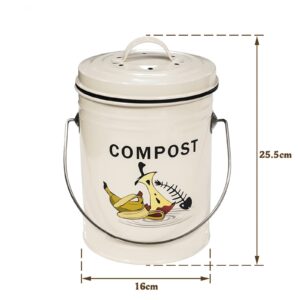 SOTECH Round Compost Bin Kitchen Garbage Can for Kitchen Counter Garden Compost Can with lid Metal Shell Plastic Liner Trash Can Household Garbage Collection Kitchen Decoration Indoor Composter