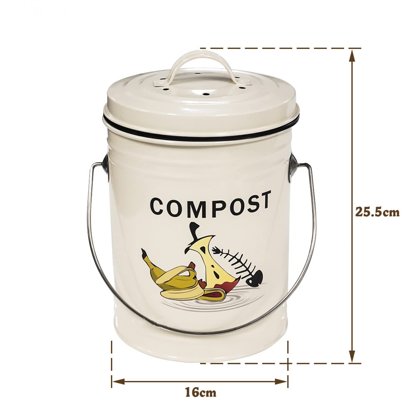 SOTECH Round Compost Bin Kitchen Garbage Can for Kitchen Counter Garden Compost Can with lid Metal Shell Plastic Liner Trash Can Household Garbage Collection Kitchen Decoration Indoor Composter