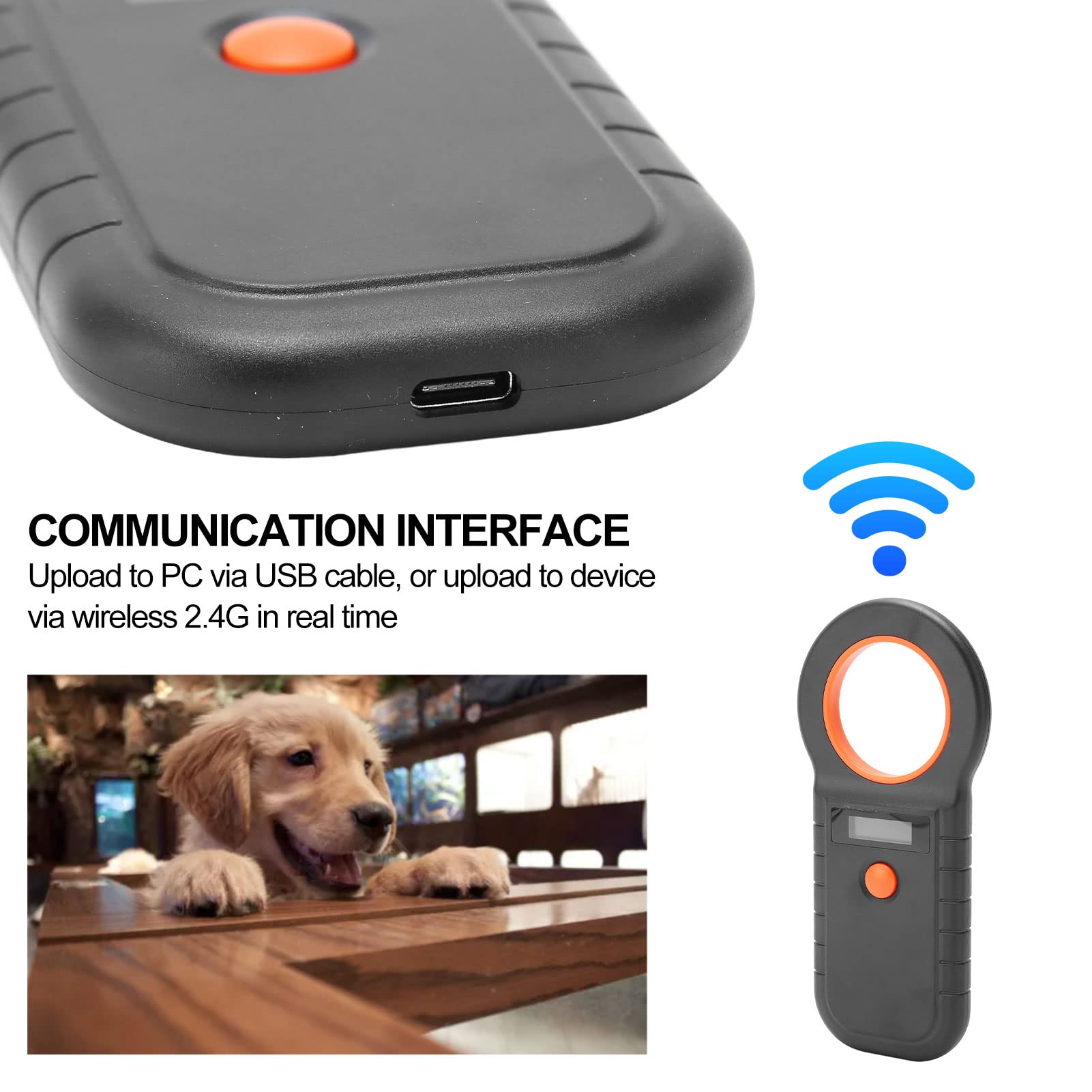 Pet Microchip Scanner 134.2Khz 125Khz EMID FDX B Wired USB 2.4G Bluetooth Handheld Animal Chip Reader (Black)