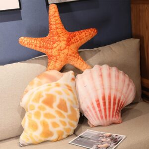 Beach Coastal Plush Pillow Cartoon Simulation Seashell Starfish Conch Pillow Cushion 3D Shell Stuffed Plush Pillow Decorative Throw Pillow Sofa Couch Pillow for Beachy Room Decor