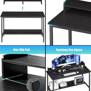 WOODYNLUX Computer Desk with Shelves, 43 Inch Gaming Writing Desk, Study PC Table Workstation with Storage for Home Office, Living Room, Bedroom, Metal Frame, White.