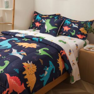 lishjekee Dinosaur Comforter Set Twin for Boys 6Pieces Dinosaur Bed in A Bag for Kids Jungle Dino Bedding Set Navy Blue T-Rex Dinosaur Comforter and Sheets Set Dino Bed Sets Home Decor