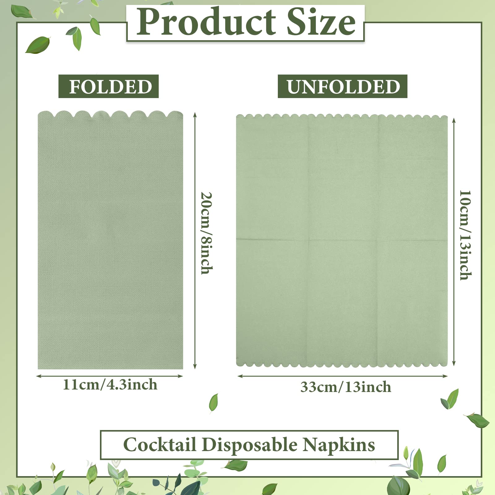 100 Pcs 2 Ply Cocktail Napkin Disposable Soft Napkins for Dinner Wedding Party Birthday Bridal Anniversary Reception, 13 x 16 Inches (Green,100 Pcs)