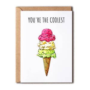 edgargifts you're the coolest - ice cream card - love card - best friend card - birthday card - cute greeting card - cookie card