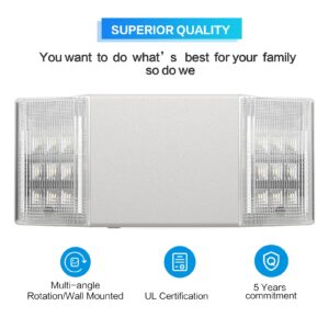 Spectsun 1 Packs Hardwired Emergency Exit Light Fixtures for Business, with Battery Backup, Two Head Adjustable LED Emergency Lighting, UL 924 Certified，AC 120/277V.